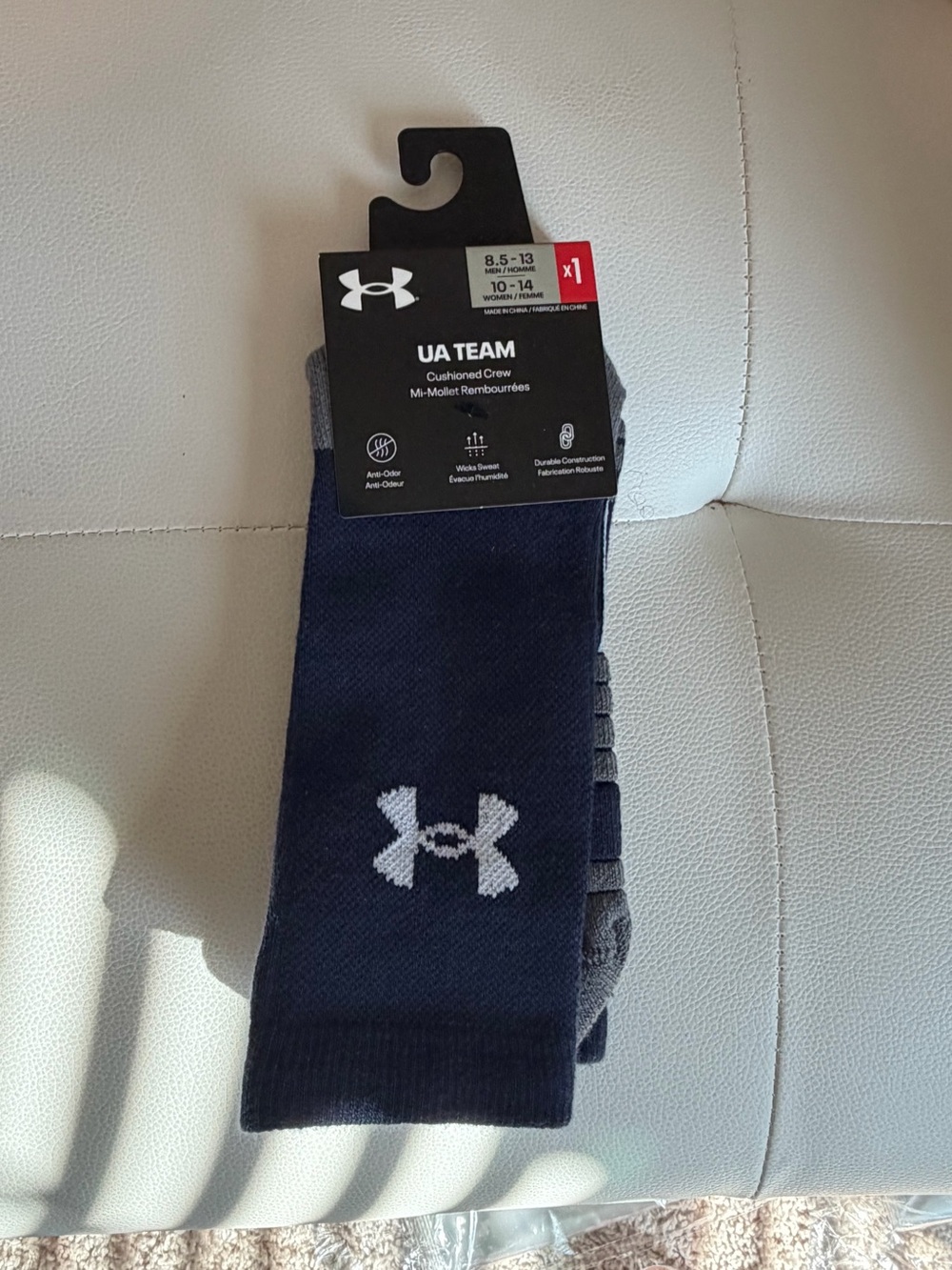 Under Armour UA Team Cushioned Crew Socks - Navy and Gray